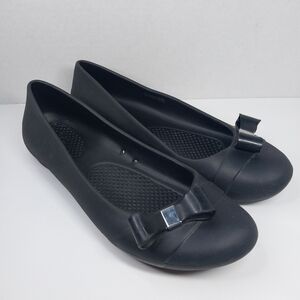 Crocs Gianna Women's US 9 Black Bow Cap Toe Ballet Flats Slip On Shoes